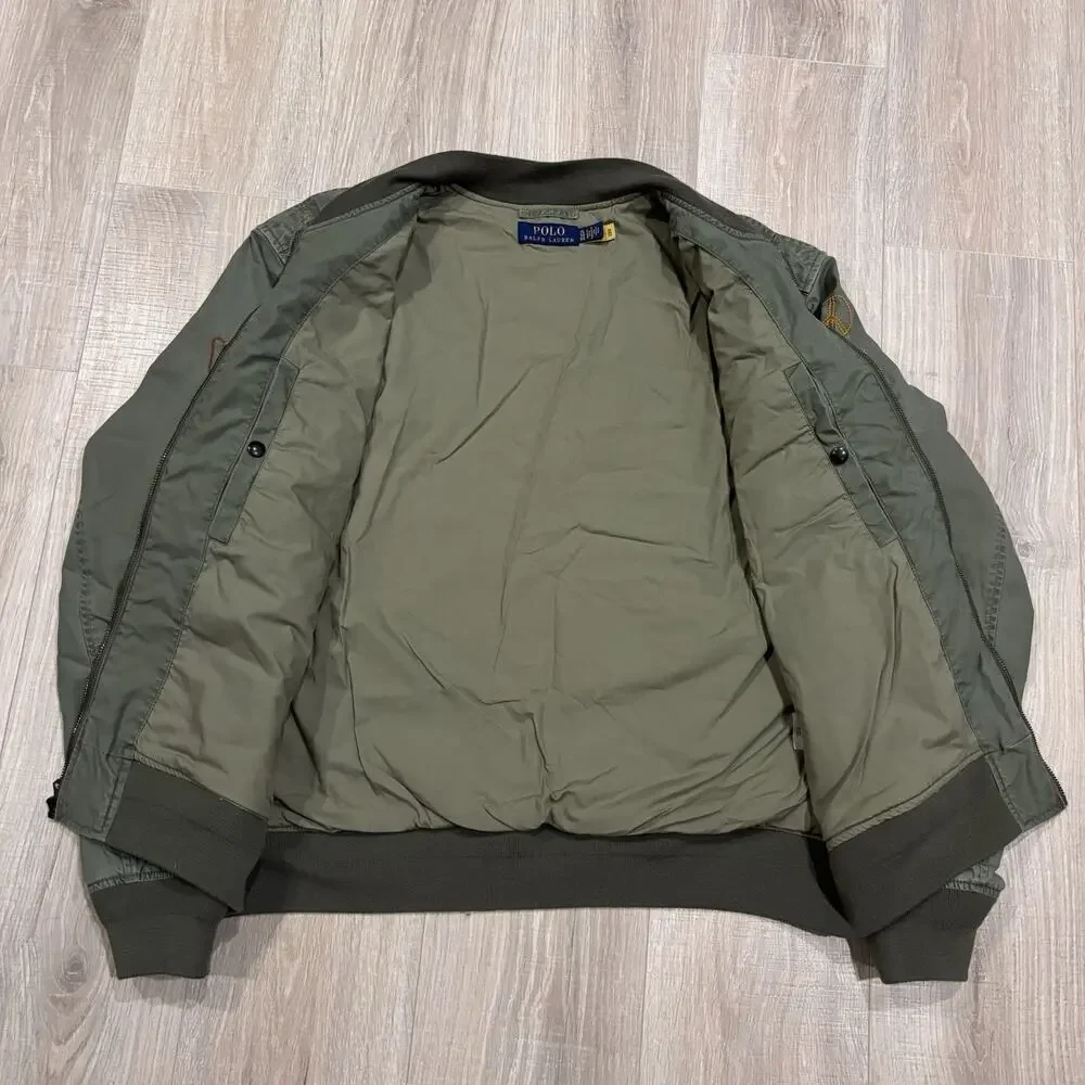 Authentic Polo Ralph Lauren Military Bomber Jacket Mens XL Peace Love USRL Green